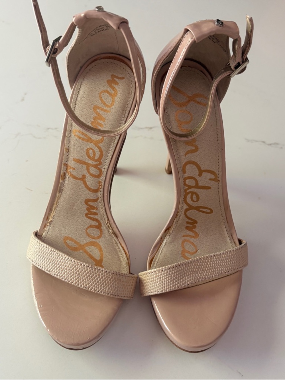 Sam Edelman Nude/Blush Patent Leather Ankle-Strap Heels